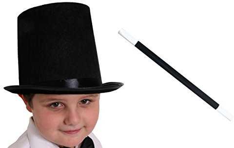 Ilovefancydressæ Childs Magician Fancy Dress Accessory Costume Set Black Top Hat 55cm Head + Magicians Wand Kids Magic Set