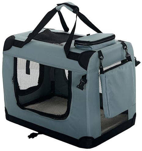 PET VIOLET Hundetransportbox Hundebox Faltbar Auto Transporttasche Hunde Katzen Tragetasche 62x42x44 cm, Grau