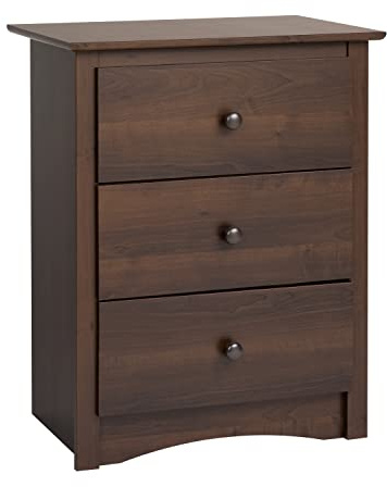Prepac Sonoma Traditional Tall Nightstand Side Table with 3 Drawers, Functional Tall 3-Drawer Bedside Table 16 D x 23 W x 29 H, Espresso, EDC-2403
