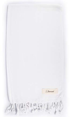 Bersuse 100% Algodón - Laodicea Toalla de Mano Turca - Cuidado del Bebe, Cara, Cabello, Cocina, Bano - 60 x 110 cm, Blanco
