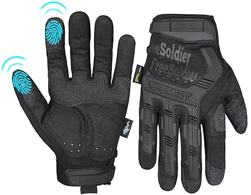 FREE SOLDIER Cycling Gloves Non-slip Gloves Full Finger Gloves Men's Outdoor Motorcycle Climbing Hiking Cycling riding Work Glove (Black, S)