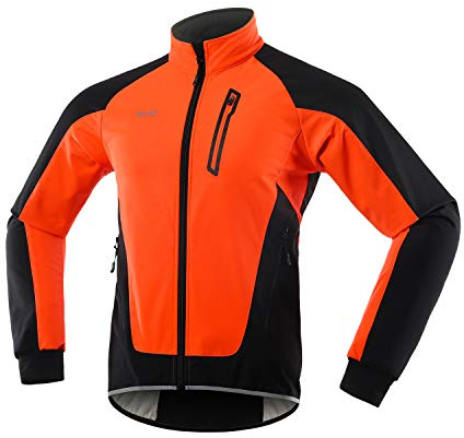 ARSUXEO Cykeljacka herr cykeljacka vinter cykel jacka termo reflekterande vattentät andas softshell vinterjacka 20B, apelsin, XXL