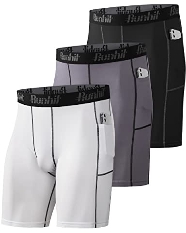 Runhit Compression Shorts Men with Pocket,Athletic Underwear for Men Spandex Running Shorts Workout Sports