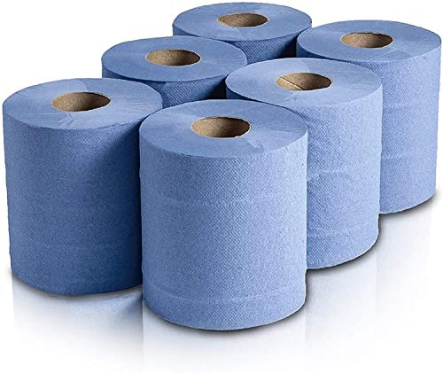 EPISENT Blue Roll 2-Ply Centre Feed Paper Towels – Super Absorbent, Food Safe & Recyclable – Commercial Wiping Tissue Paper Roll for Kitchen, Garage, Bathrooms – UK Seller (Pack of 1 – 6 Rolls)
