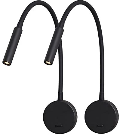 DAWALIGHT Schwanenhals Lampe 2 Pack, 3W LED 3000K Warmweiß Wandleselampe Leselampe Wandmontage mit Schalter Bett Leseleuchte Wandmontage pur Schlafzimmer, Aluminium, Schwarz