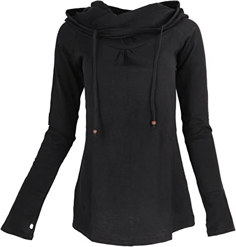 GURU SHOP Hoody Chic, Langarmshirt mit Schalkragen, Schwarz, Baumwolle, Size:M (40)