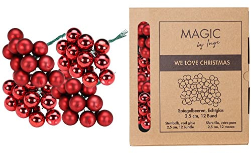 Weihnachtskugeln am Draht Glas 2,5cm x 144 Stück Spiegelbeeren in Kartonbox dunkelrot Mix Chianti