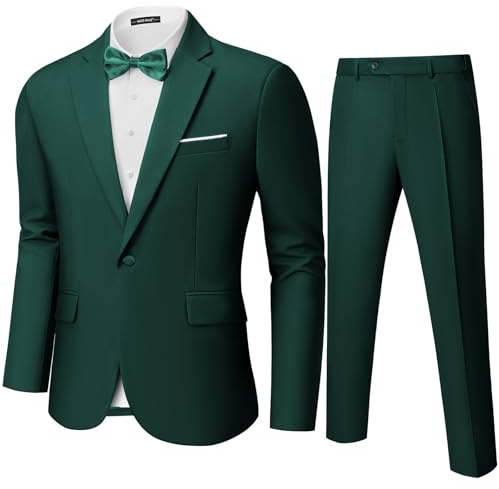 MAGE MALE Men's 2 Piece Suit Notched Lapel One Button Slim Fit Solid Prom Wedding Suits Blazer Jacket Pants with Bow Tie Set