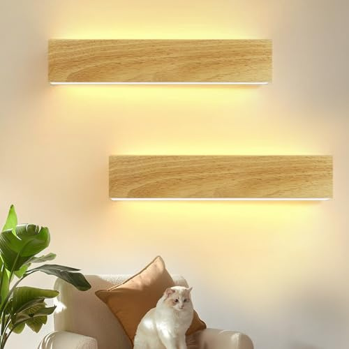 ZMH LED Wandleuchte innen Wandlampe - 32CM*2 11W Holz Design Flurlampe Treppenhauslampe 3000K Warmweiß Nachtlampe Wandbeleuchtung Innenbeleuchtung für Wohnzimmer Schlafzimmer Flur Treppenhaus