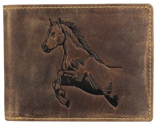 Greenburry Vintage Leder Geldbörse Portmonee Pferd Portemonnaie Geldbeutel BV-1705-Horse-25 braun