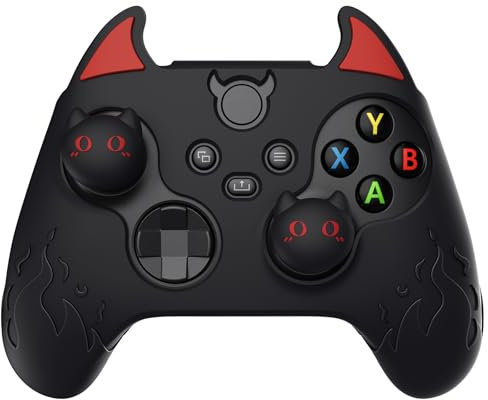 PlayVital Niedlicher Dämon Silikonhülle für Xbox Series X/S Controller, Kawaii Cute Anti-Rutsch-Silikon Schutzhülle Case Zubehör für den Xbox Core Wireless Controller mit Daumengriff Kappen-Schwarz
