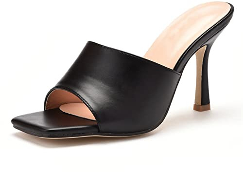 Mules à Talons Aiguilles pour Femmes, Sandales Ouvertes à Bout carré, Escarpins Confortables à Talons Bas, Chaussures de Danse Sexy pour soirée, Bal de Promo