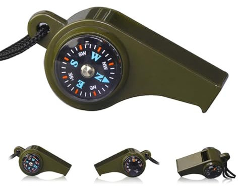 3-in-1 Kompass Mit Trillerpfeife und Thermometer - Mini Taschenkompass für Outdoor, Wandern, Camping, Bergsteigen - Kunststoff Sportpfeife, Notfallpfeife