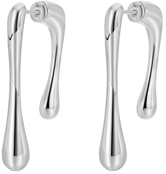 FDEETY Pendientes Geométricos Minimalistas Asimétricos Lágrima Plata Elegantes Aretes Mujer Joyería Contemporánea
