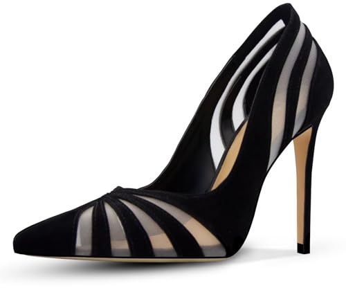 HOCHFART Women's Pumps Mesh Closed Toe Stiletto Heels Pumps 4.3IN High Heels Clasic Dress Wedding Office Shoes, Size 7, Black