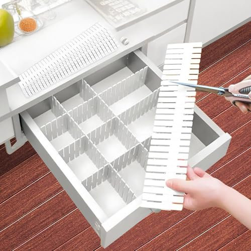 YUJUVI 20 Pezzi Divisori per Cassetti Organizzatore Cassetti Regolabili per Bagno Cucina o Ufficio, Ordine Calze e Slip, Versatili Separatori (Banco)
