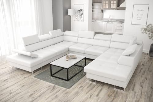 Friderik Divano angolare in pelle Galaxy Max, 280 x 350 x 225 cm, funzione sleep e due cassette (bianco, sinistra)