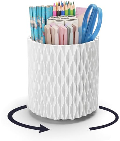 Stifte Organizer,Stilvoller Rhombus-Schreibtisch Organizer mit 360° Drehfunktion,Stiftehalter mit 5 Fächern als Schreibtisch Organizer Kinder für Büro,Schule,Zuhause und Kunstbedarf(weiß)
