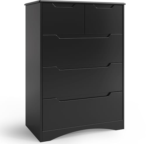 Blishom Cassettiera con 5 cassetti, armadio per camera da letto, armadietto per soggiorno, impermeabile e durevole, 94 x 72 x 41 cm (nero)