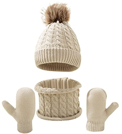 Conjunto De Tres Piezas De Gorro Bufanda Y Guantes Cálidos Para Niños De Punto Cable En Color Sólido Juego De Guantes De Gorro Para Bebé Gorro De Punto Para Niños Y Niñas