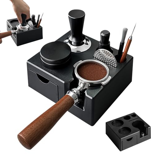 KUWUNG Tamperstation für Barista(51-58mm), Tamping Station aus ABS, Einstellbar Coffee Schwarz Tamper Station, Espresso Station für Barista Zubehör Set (Ohne Zubehör)