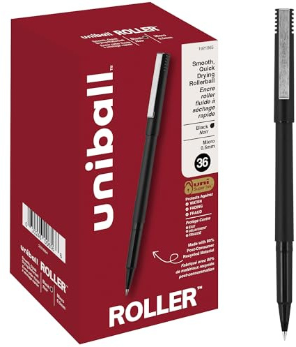 uni-ball Roller Stick Rollerball Pens, Micro Point, Black Ink, 36 Count by