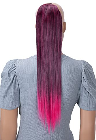 CAISHA 60cm Posticcio Per Capelli Hailey Con 2 Nastri Coda Di Cavallo Voluminoso Capelli Finti Liscio Nero Rosa Mix HCB3