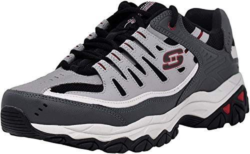 Skechers Men's Afterburn M. Fit Fashion Sneakers – Leather Upper, Memory Foam Insole, Rubber Outsole, Charcoal/Gray, 11 X-Wide