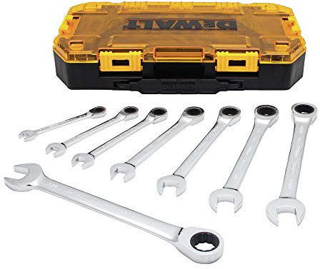 DEWALT Tough Box 8 PC SAE Ratcheting Combination Wrench Set
