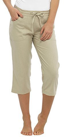 INSIGNIA Ladies Womens Linen Casual Trousers Crop 3/4 Short with Pocket New 10-24 Size (Stone, 14)