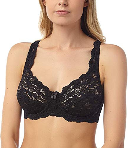 Lifeessentials11 LACE Full Cup Non-Padded Support Underwired Bra, Black & White, Size 34-44, B-DD (DD, Black, 34)