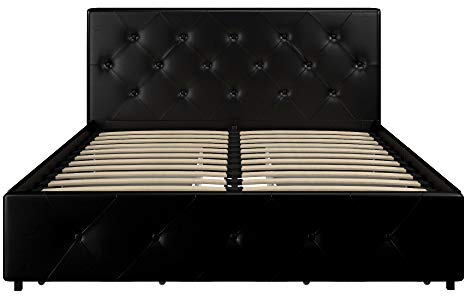 DHP Dakota Bett mit Stauraum, schwarzes PU, Doppelbett