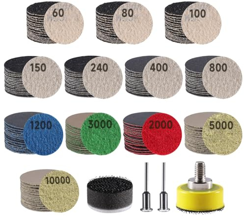 185 PCS 1 Inch Sanding Discs, GOH DODD Hook and Loop 60 to 10000 Grit Wet Dry Sandpaper Micro Sand Paper with 1/8 1/4 Shank, Backing Pad, Foam Sanding Pads for Auto Wood Metal Glass Resin