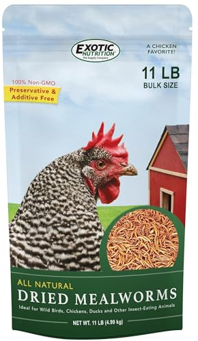 Dried Mealworms - 100% Natural, Non-GMO, High Protein, Bulk Insect Treat for Chicken, Laying Hen, Chick, Wild Bird, Bluebird, Duck, Goose, Turkey, Chickadee, Titmice, Wren, Reptile, Fish (11 lb.)