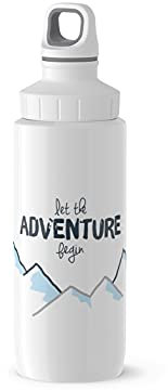 Emsa N30109 Trinkflasche Drink2Go Light Steel | 0,6 L | Edelstahl | Schraubverschluss | 100% auslaufsicher & spülmaschinenfest | Abendteuerdekor / Weiß