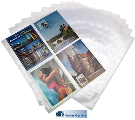 SAFE 5471C Pochettes Photos A4 (x100) – 4 Poches 10×15 cm – sans plastifiant – pour Cartes Postales, Photos, autographes – Compatible classeurs 7920