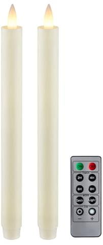 CozierGlow Flameless Taper Candles Flickering with Remote and Timer, 3D Moving Flame Taper Candle Battery Operated to 400 Hours, 9 Inch Window Candles, (Ivory)