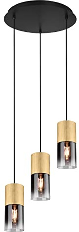 TRIO, Colgante, Robin 1xE27, max.28,0 W Cristal, Humo, Cuerpo: Metal, Bronce mate Ø:37,0cm, A:150,0cm IP20,Sin bombilla,Regulable en altura,Fuente de luz reemplazable por