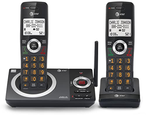 AT&T CL82219 DECT 6.0 2-Handset Cordless Phone for Home with Answering Machine, Call Blocking, Caller ID Announcer, Intercom and Long Range, Black