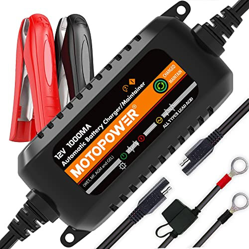 MOTOPOWER MP00205B 12V 1000mA Caricabatterie Automatico per Auto, Moto, ATV e Altro - Nero