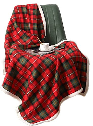 Fopytu Christmas Throw Blanket for Couch, Soft Warm Plaid Blanket for Winter, Red and Green Bed Blankets Christmas Blanket