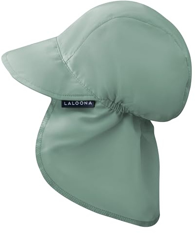 LaLoona Baby Schirmmütze UV 80+ mit Nackenschutz - Sommermütze/Sonnenhut mit UV-Schutz - atmungsaktiv & schnelltrocknend, OEKOTEX Standard 100 geprüfte Kappe für Jungen und Mädchen - Grün - 50-51