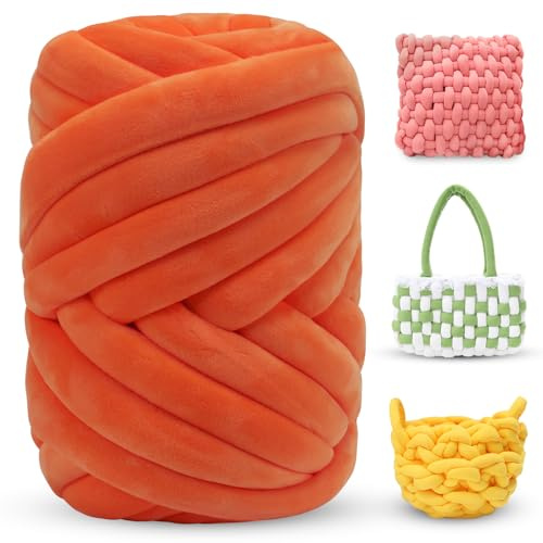 LEREATI Thick Chunky Yarn for Arm Knitting Jumbo Tube Soft Chunky Knit Blanket Velvet Yarn for Crocheting Handbags Hand Knitting Pet Bed Rugs Pillows Crafts (500g, Orange)