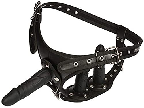 AAKOMA Consolador negro con correa negra con cinturón de arnés 3 consoladores de silicona extraíbles, arnés de tamaño ajustable G Spot Stimulate Dildo Sex Toy para parejas (Normal)