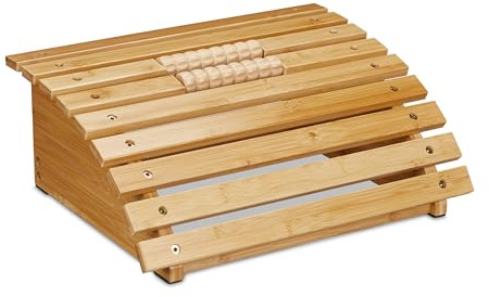 Relaxdays Repose-Pieds pour Le Bureau, avec Rouleaux, Ergonomique, massant et Relaxant, en Bambou, Nature