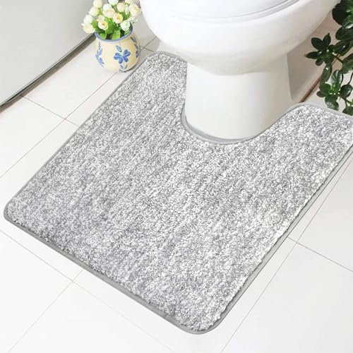 Famibay WC Vorleger mit Ausschnitt Badematte rutschfest 50x50cm WC Teppich Toilette Grau Badezimmerteppich Waschbar Wasserabsorbierend Badteppich Mikrofaser für Toilette Badezimmer
