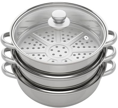 Vaporera de acero inoxidable, olla a presión, juego de olla a presión + tapa de cristal con vapor, verduras y patatas, ollas de inducción, olla grande para sopa, olla de cocina, olla de cocina, tapa