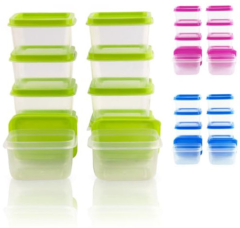 Navoys 10 Mini Square Plastic Containers With Lids 80ml - Food Containers Stackable, Snack, Sauce Containers, Freezing Batch, Cooking, Weaning Pots, Arts & Crafts Supply Storage
