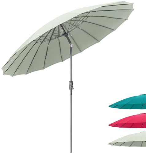 CHRISTOW Shanghai Parasol Garden Umbrella Adjustable Tilting Sun Shade with UV Protection and Crank 2.6m (Sage Green)