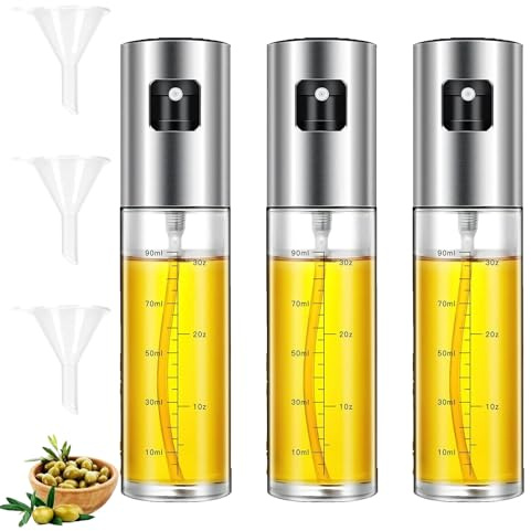 3 Pezzi Nebulizzatori per olio, Spray Olio, Olio Spray per Friggitrice Ad Aria, Spruzzino olio, Dosatore Olio, Spruzzatore Salvagoccia, Facile da trasportare, controllo preciso dell'olio（100 ml）